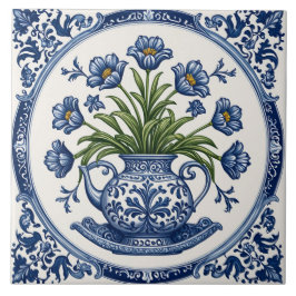 Azulejo De Cerâmica Flores cor azul 2