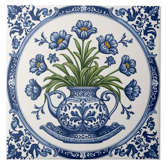 Azulejo De Cerâmica Flores cor azul 2 (Frente)