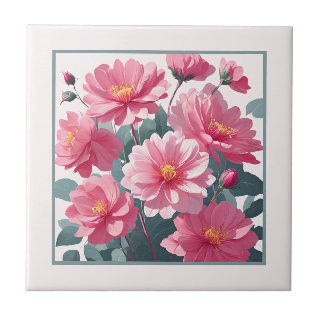 Azulejo De Cerâmica Flores Cor-de-Rosa (Frente)