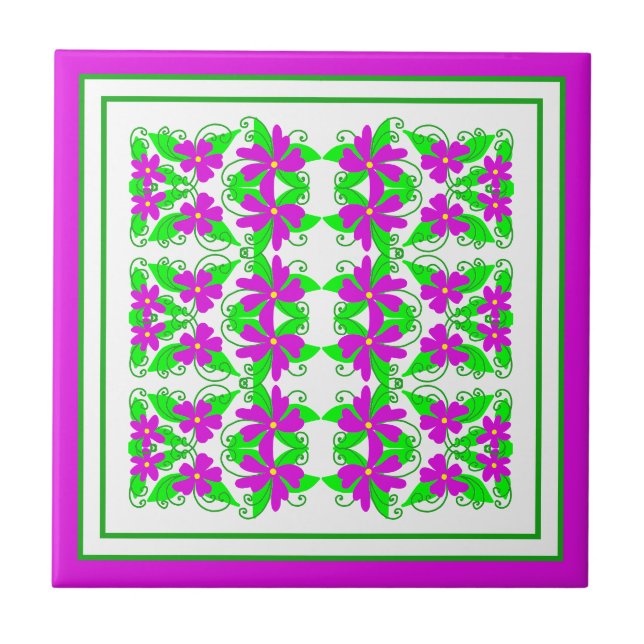 Azulejo De Cerâmica Flores cor-de-rosa (Frente)