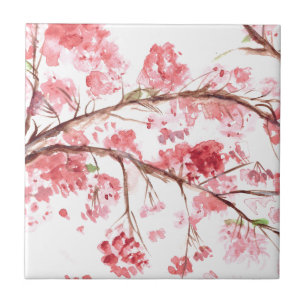 Azulejo De Cerâmica Flores cor-de-rosa da flor de cerejeira