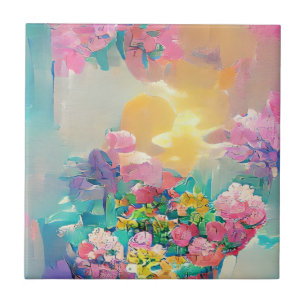 Azulejo De Cerâmica Flores, cor-de-rosa e amarelo, arte digital