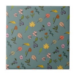 Azulejo De Cerâmica Flores cor-de-rosa e cor-de-rosa e folhas verdes