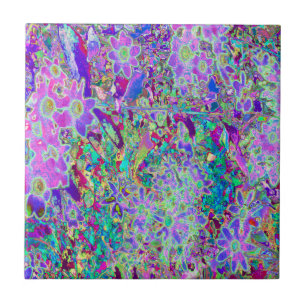 Azulejo De Cerâmica Flores Cor-de-rosa e Roxas Abstratas Psicodélicas