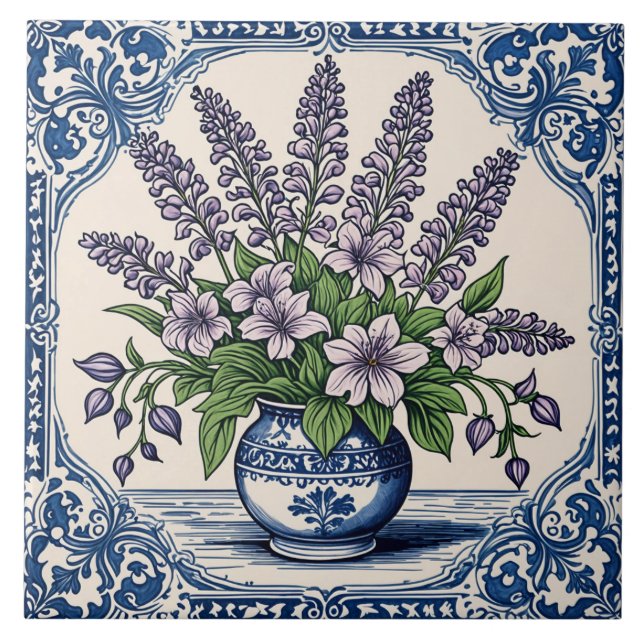 Azulejo De Cerâmica Flores cor lilás (Frente)