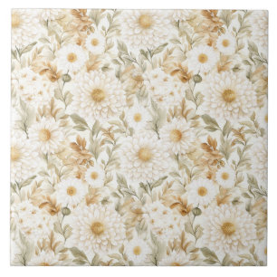 Azulejo De Cerâmica Flores Country Branco Dourado Creme