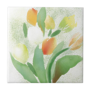 Azulejo De Cerâmica Flores da tulipa da Aquarela, trabalhos artístico