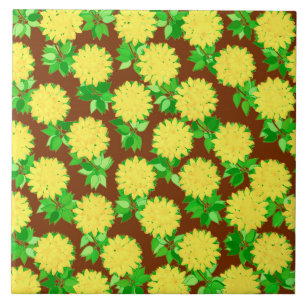 Azulejo De Cerâmica Flores dahlia em amarelo e chocolate