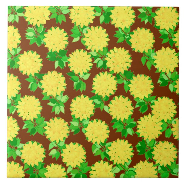 Azulejo De Cerâmica Flores dahlia em amarelo e chocolate (Frente)
