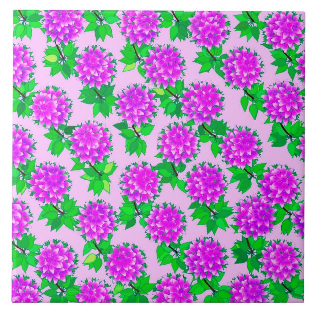 Azulejo De Cerâmica Flores Dahlia em violeta e orquídea (Frente)