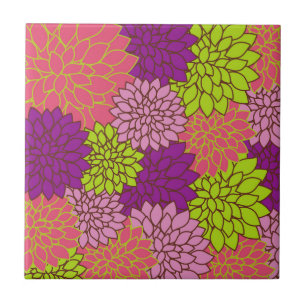 Azulejo De Cerâmica Flores Dahlia, Flores Coloridas, Padrão Floral