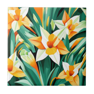 Azulejo De Cerâmica Flores de Abstrato Daffodil a negrito
