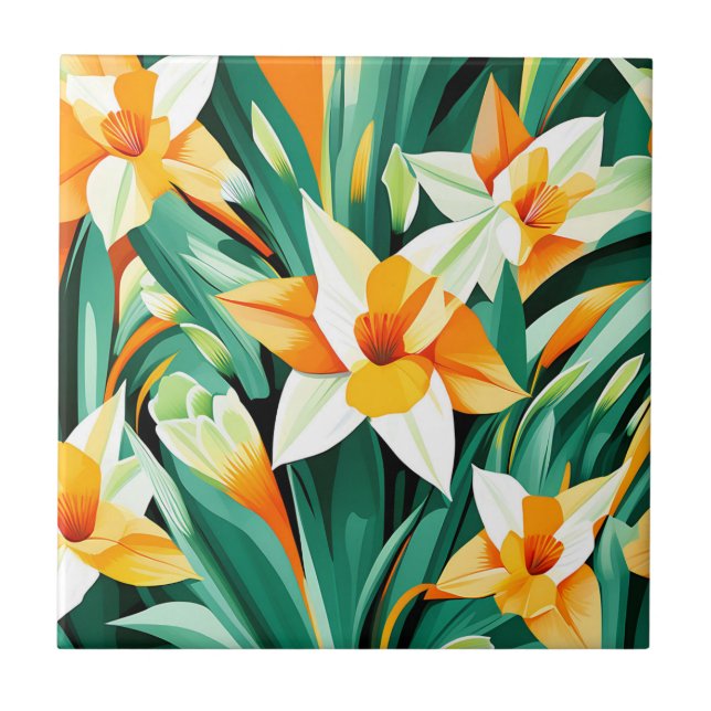 Azulejo De Cerâmica Flores de Abstrato Daffodil a negrito (Frente)