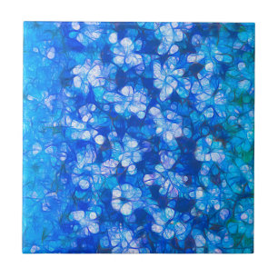 Azulejo De Cerâmica Flores de Abstrato de Aquarela Azul Moderno