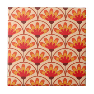 Azulejo De Cerâmica Flores de Abstrato de Vintagem Retroativa em Forma