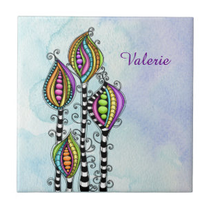 Azulejo De Cerâmica Flores de Abstrato Whimsical