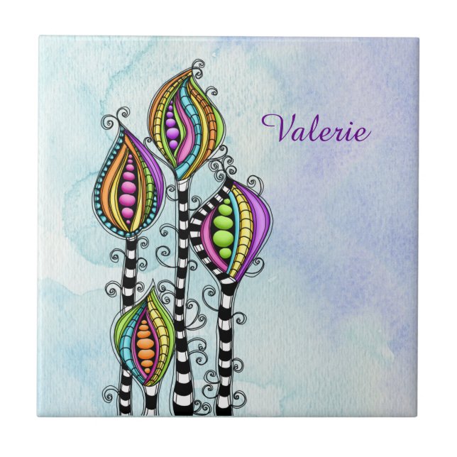 Azulejo De Cerâmica Flores de Abstrato Whimsical (Frente)