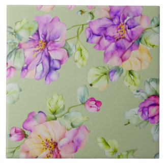 Azulejo De Cerâmica Flores de água-marinha roxas elegantes