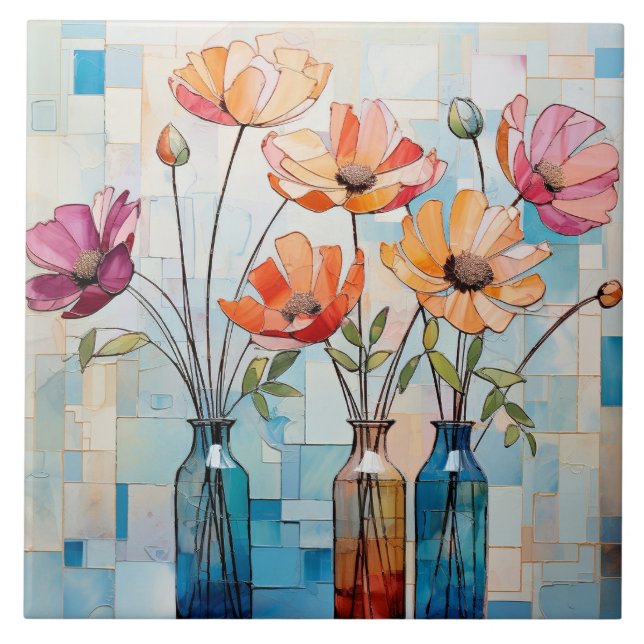 Azulejo De Cerâmica Flores de aquarela decorativas (Frente)