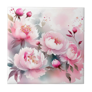 Azulejo De Cerâmica Flores de Aquarela Delicadas em Rosa Suave
