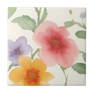 Azulejo De Cerâmica Flores de Aquarela Grande Impressão Floral em Bran