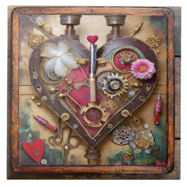 Azulejo De Cerâmica Flores de Batom Coração Série Steampunk