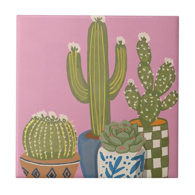 Azulejo De Cerâmica Flores de Cacto Rosa (Frente)