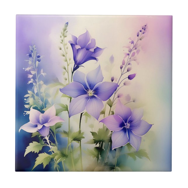 Azulejo De Cerâmica Flores de Campanula Delicadas de Lavagem em Molho (Frente)
