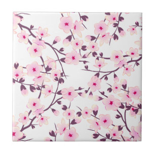 Azulejo De Cerâmica Flores de Cerejeira Rosa Branco