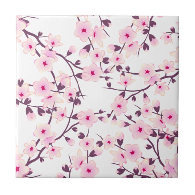 Azulejo De Cerâmica Flores de Cerejeira Rosa Branco (Frente)