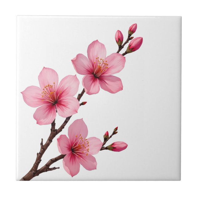 Azulejo De Cerâmica Flores de Cerejeira (Sakura) Rosa Branco (Frente)