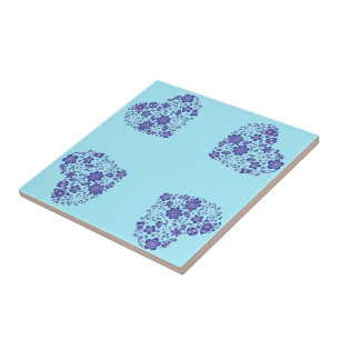 Azulejo De Cerâmica Flores de Coração Azul - Coleção de Arte de De