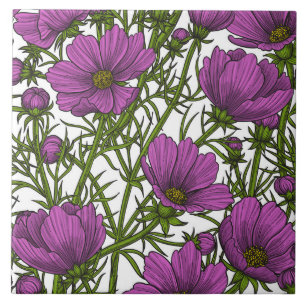 Azulejo De Cerâmica Flores de cosmos violetas