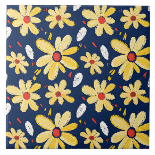 Azulejo De Cerâmica Flores de Crayon e Borboleta