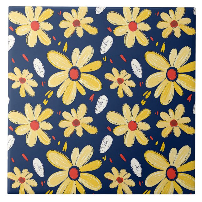 Azulejo De Cerâmica Flores de Crayon e Borboleta (Frente)