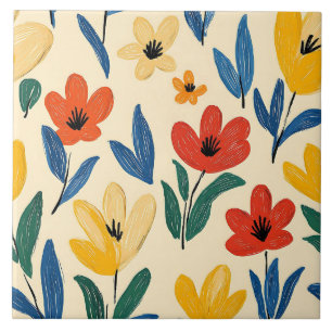 Azulejo De Cerâmica Flores de Crayon e Borboleta