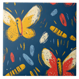 Azulejo De Cerâmica Flores de Crayon e Borboleta