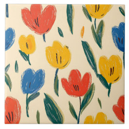 Azulejo De Cerâmica Flores de Crayon e Borboleta