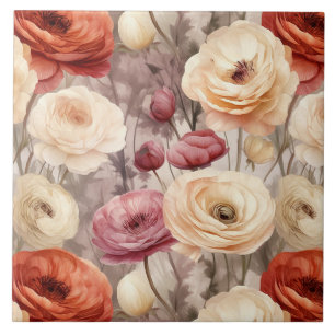 Azulejo De Cerâmica Flores de Creme de Borgonha