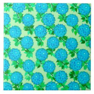 Azulejo De Cerâmica Flores de dália em azul turquesa e verde