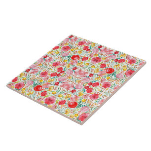 Azulejo De Cerâmica Flores de Estilo de Vintagem Floral e Grama de Pra