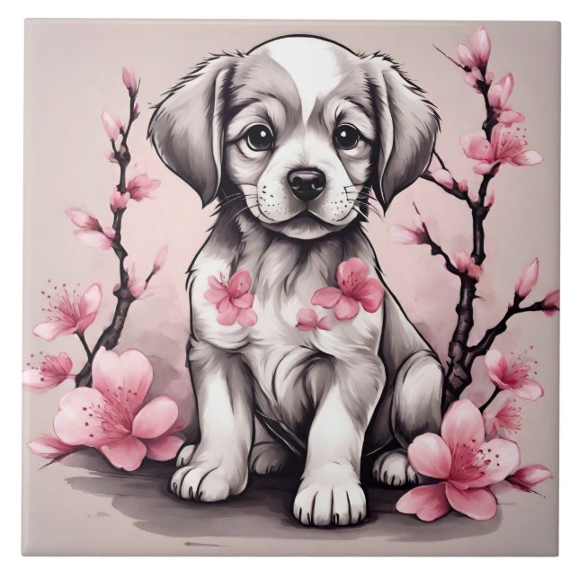 Azulejo De Cerâmica Flores de Flor-de-Cerejeira, Cuta e Rosa (Frente)