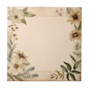 Azulejo De Cerâmica Flores de Herbário da Vintagem Nostálgica