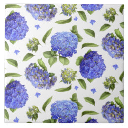 Azulejo De Cerâmica Flores de Hydrangea Azuis Arte Botânica