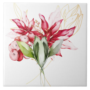 Azulejo De Cerâmica Flores de inverno vermelhas poinsettia aquática