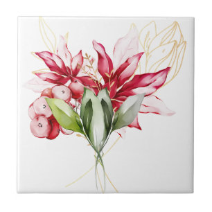 Azulejo De Cerâmica Flores de inverno vermelhas poinsettia aquática