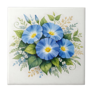 Azulejo De Cerâmica Flores de Ipoméia Azul Aquarela
