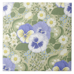 Azulejo De Cerâmica Flores de Jardim de Primavera em sage