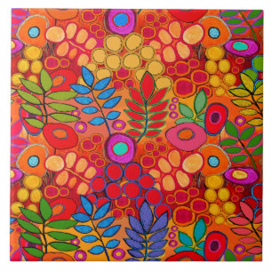 Azulejo De Cerâmica Flores de Jardim Ensolarado - Vermelho Amarelo Lar