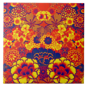 Azulejo De Cerâmica FLORES DE LARANJA AMARELO, Peony Rosa Japonês